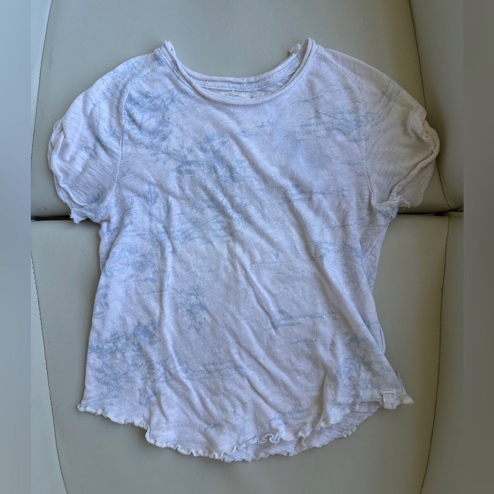 Free People Be My Baby Toile Ruffle White Coquette Tee Shirt in Size Extra Small